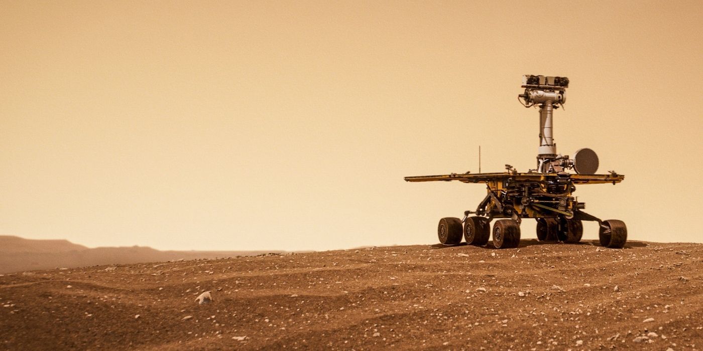 The Mars rover Opportunity traversing Mars in Good Night Oppy