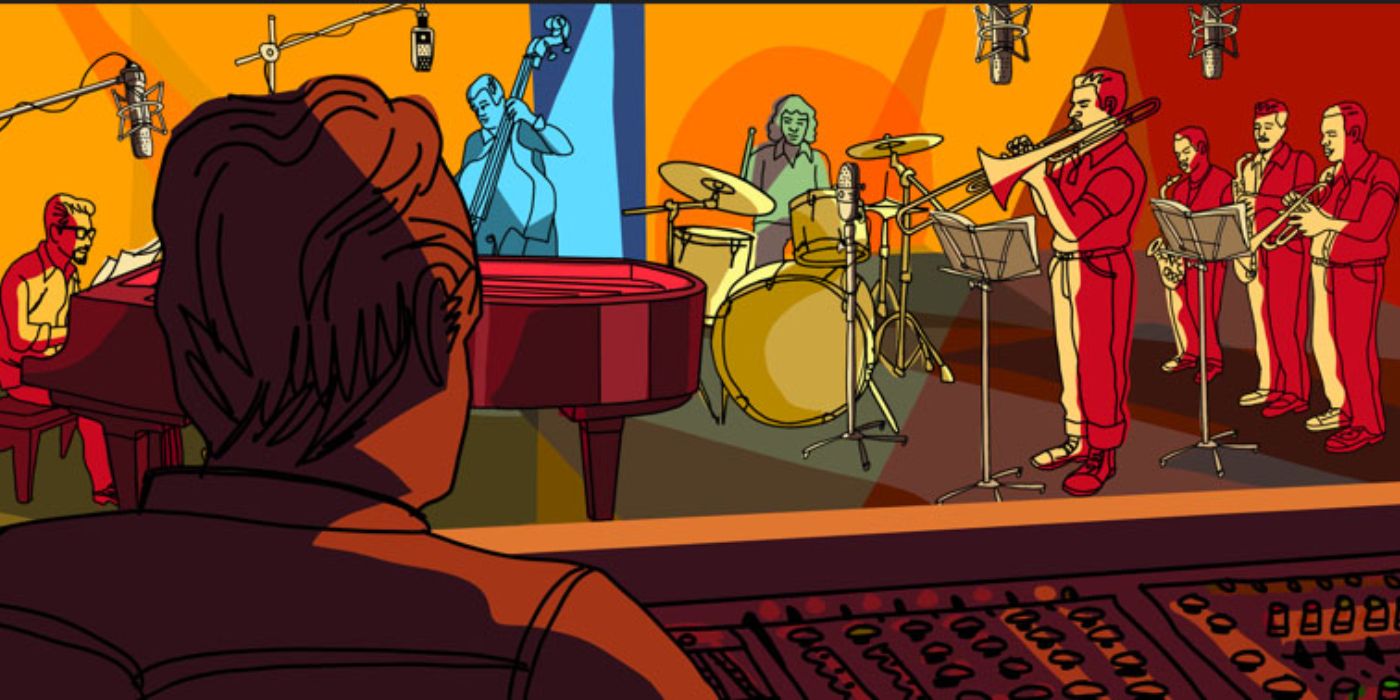 A band plays in the studio in They Shot the Piano Player
