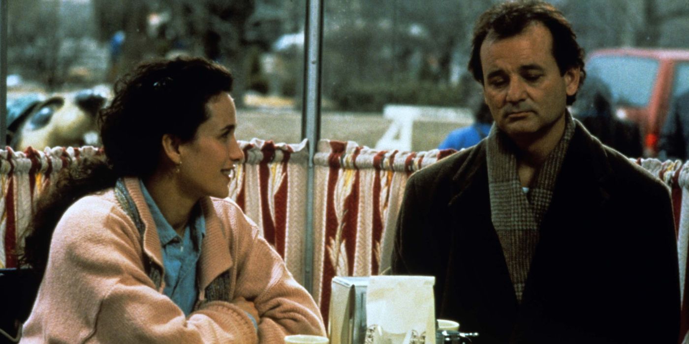 Andie MacDowell and sad Bill Murray in Groundhog Day movie