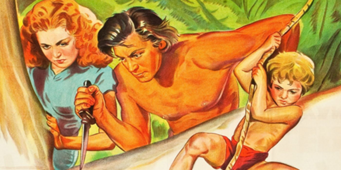 Arte de Tarzan, Jane e Boy In the Trees em um pôster de Tarzan encontra um filho