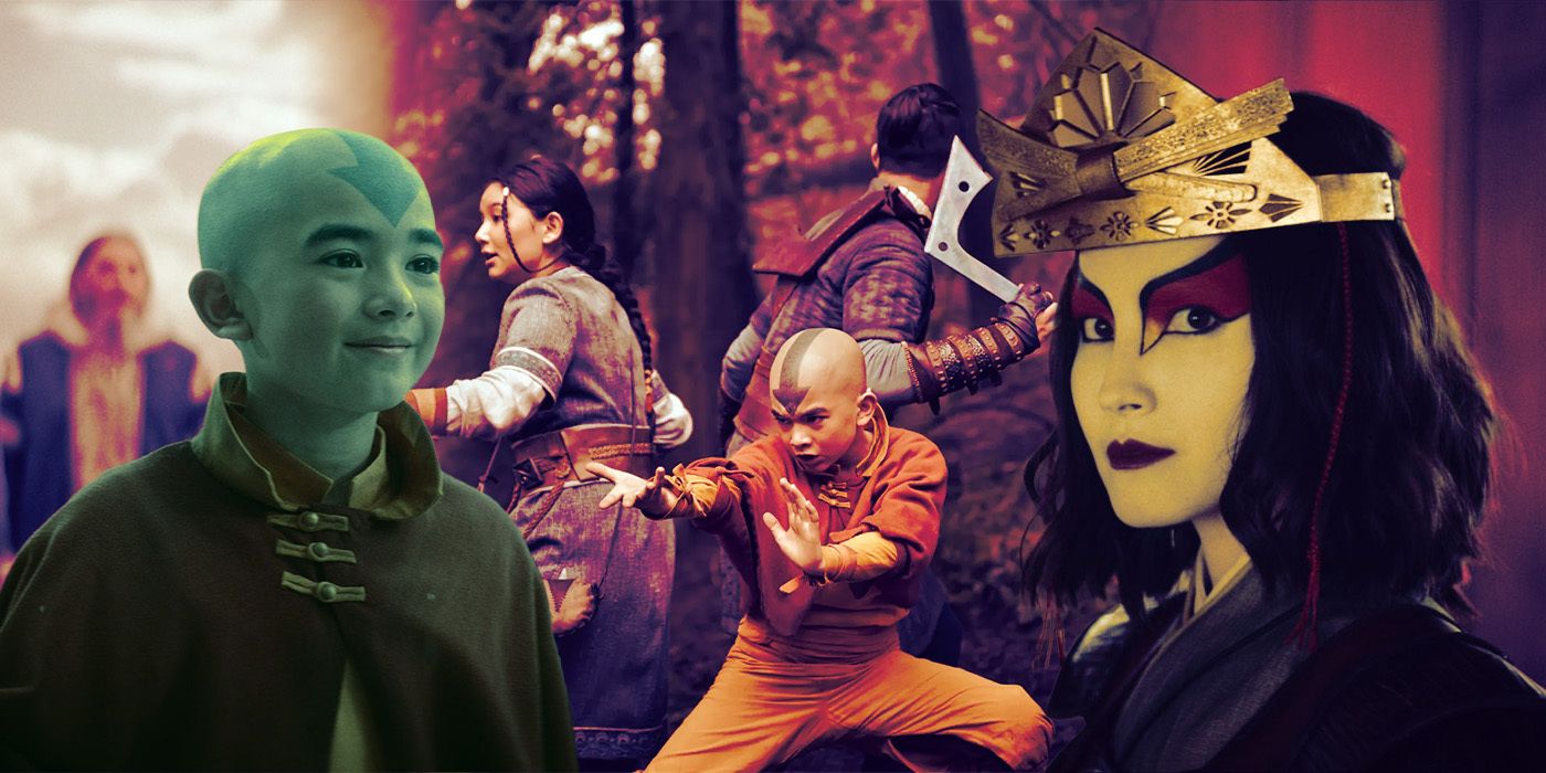 Gordon Cormier, Ian Ousley, Maria Zhang, Kiawentiio Tarbell as Aang, Sokka, Katara, and Suki in Avatar