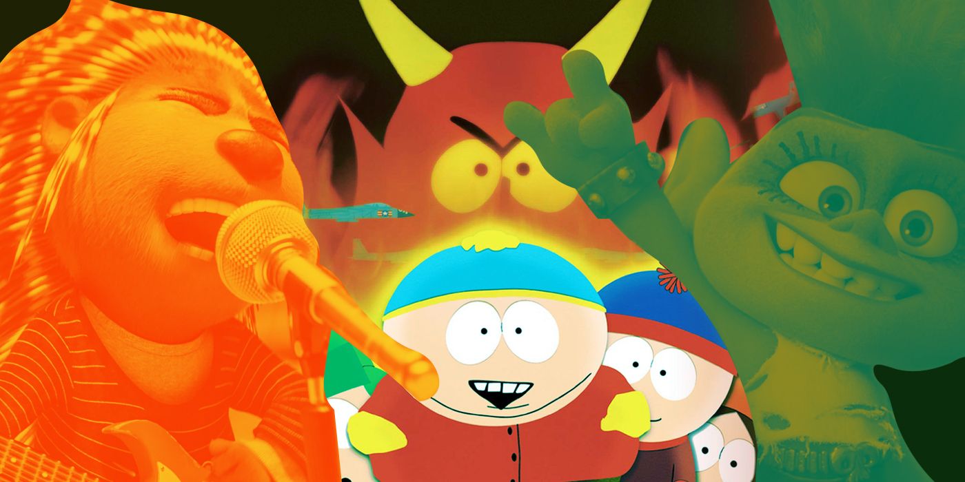 An edited image of Sing, South Park: Bigger, Longer, & Uncut, and Trolls