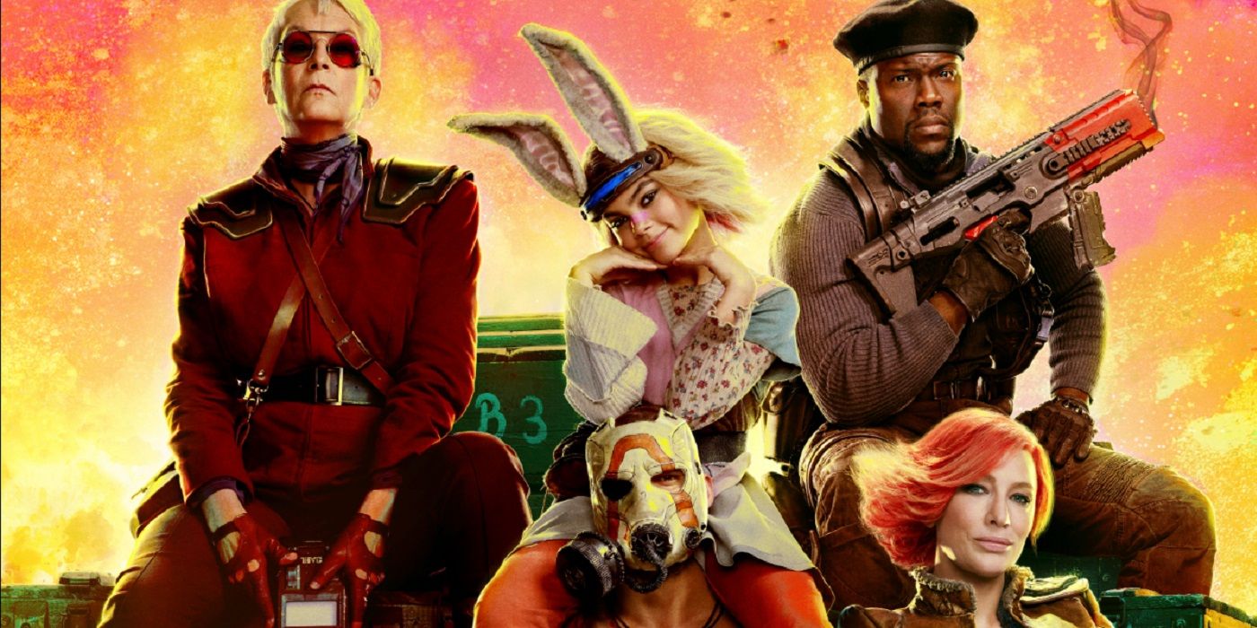 Borderlands first poster shows off cast with Jaimee Lee Curtis and Cate Blanchett, Kevin Hart, and Ariana Greenblatt