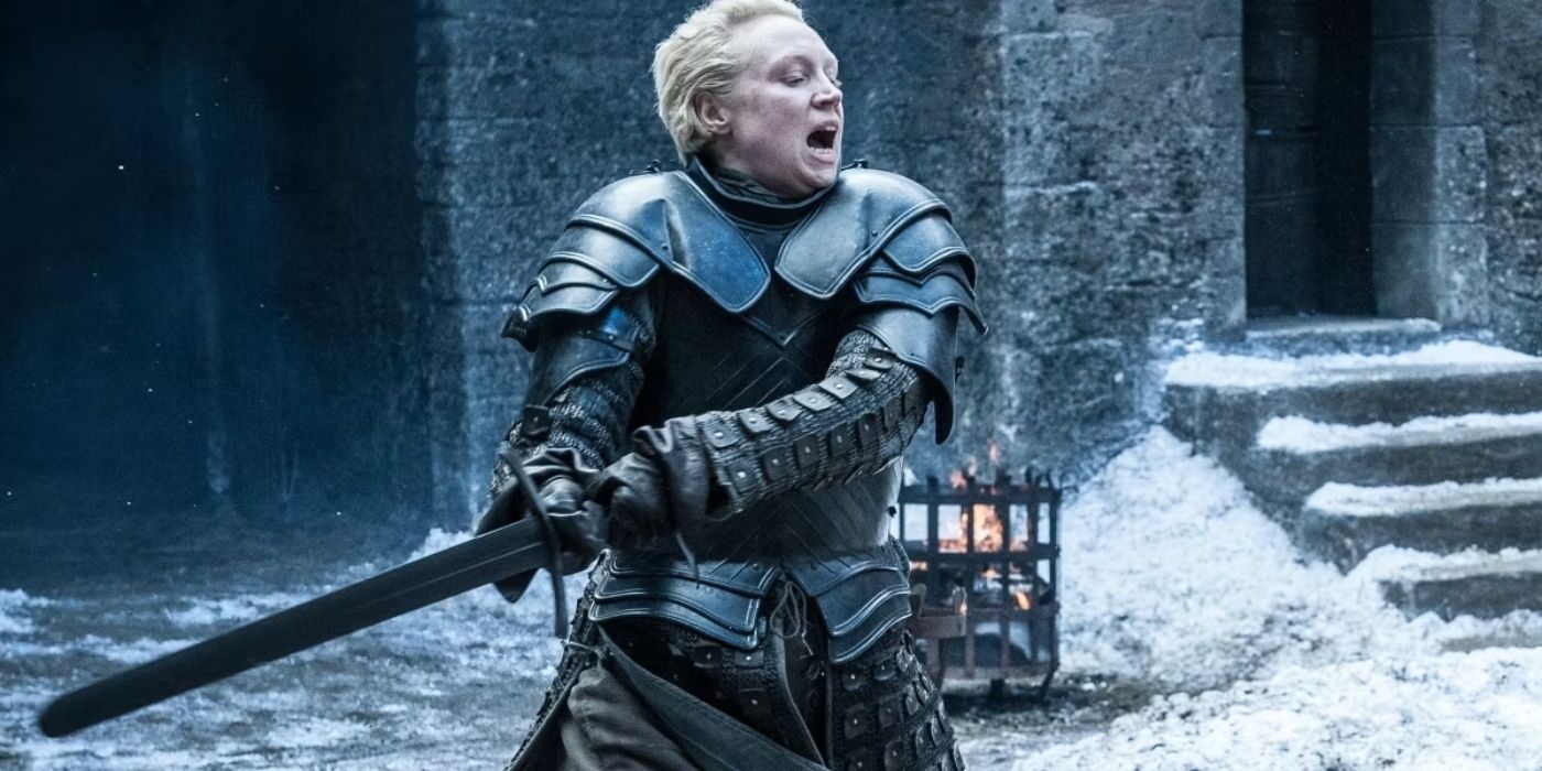 Brienne swinging a sword