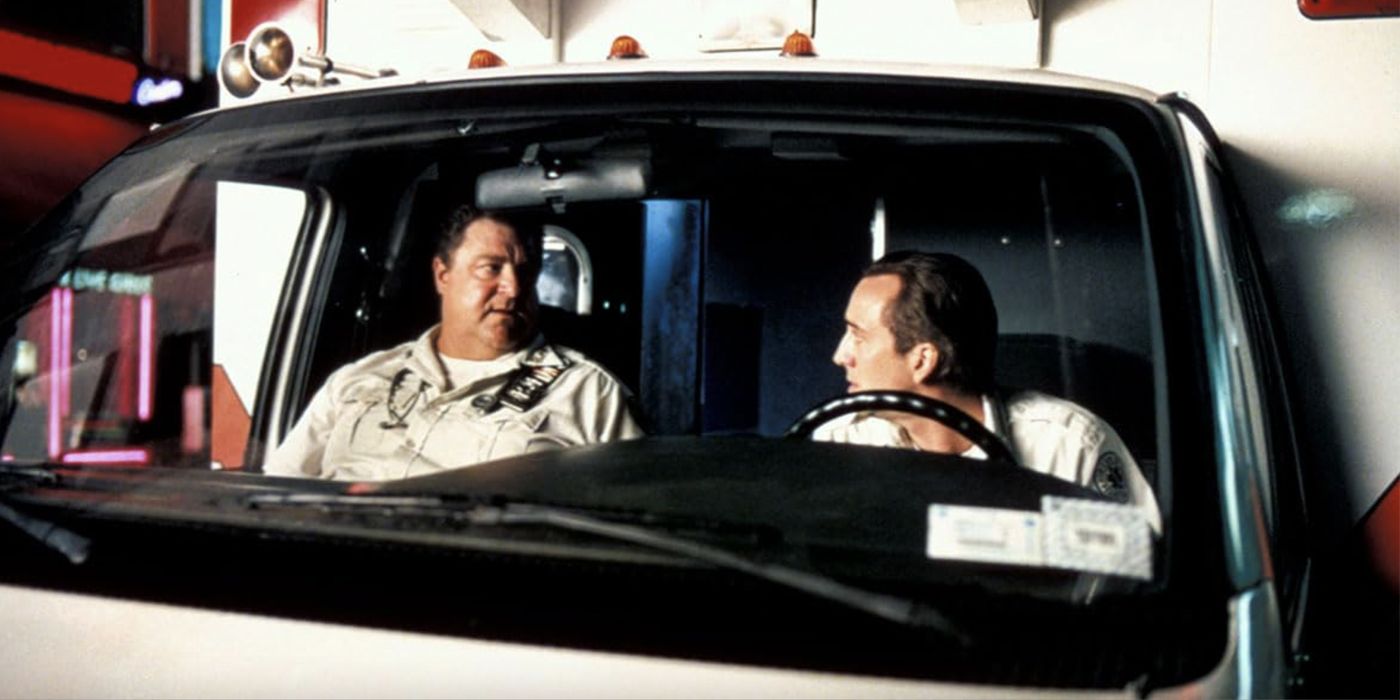 John Goodman as Larry and Nicolas Cage as Frank inside an ambulance in Bringing Out the Dead