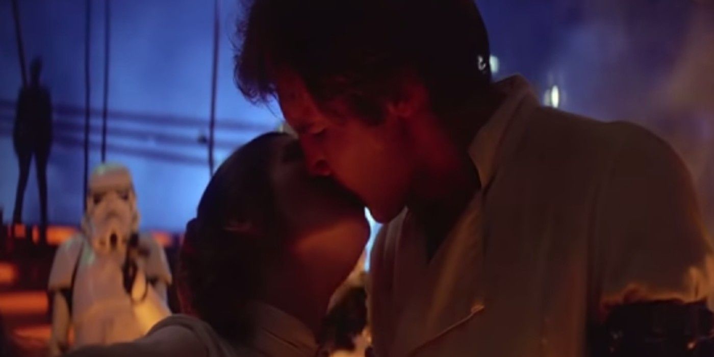 Carrie Fisher and Harrison Ford kiss in Star Wars: Episode V - The Empire Strikes Back (1980)