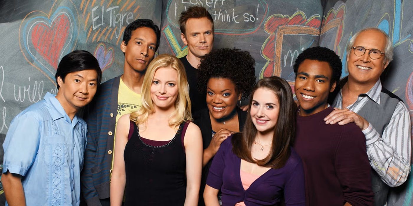 The community cast including Joel McHale, Donald Glover, Alison Brie, Gillian Jacobs, Chevy Chase, and Danny Pudi