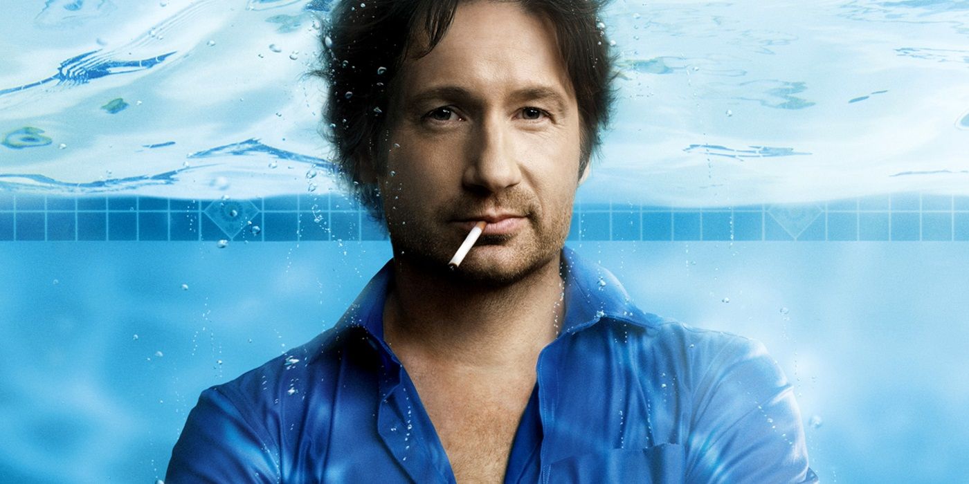 David Duchovny with a cigarette in a pool in Californication.