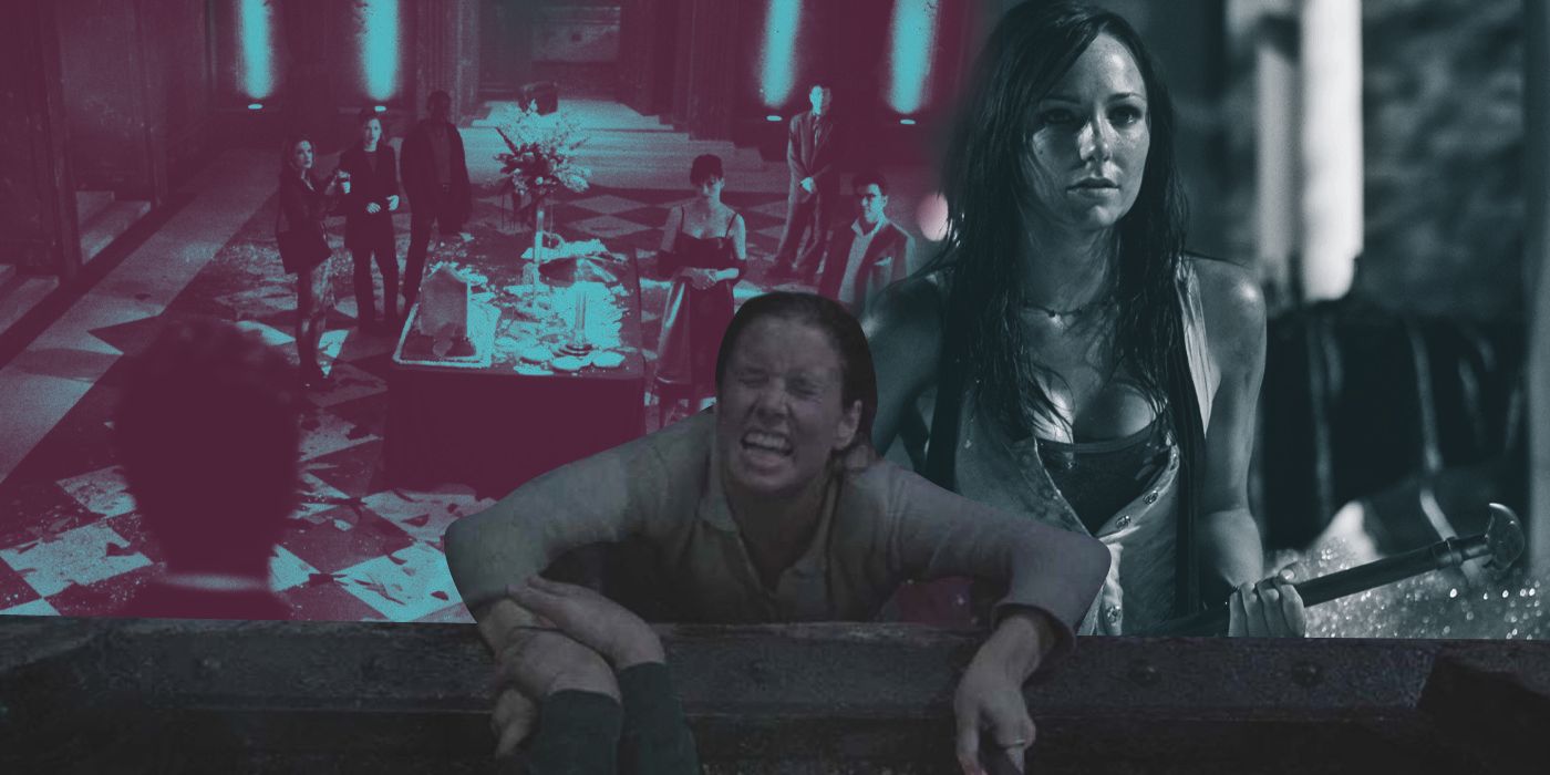 An edited image of three different movies including House on a Haunted Hill, The Blob, Sorority Row