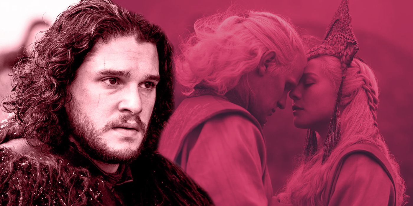 A custom image of Jon Snow and a still from House of the Dragon
