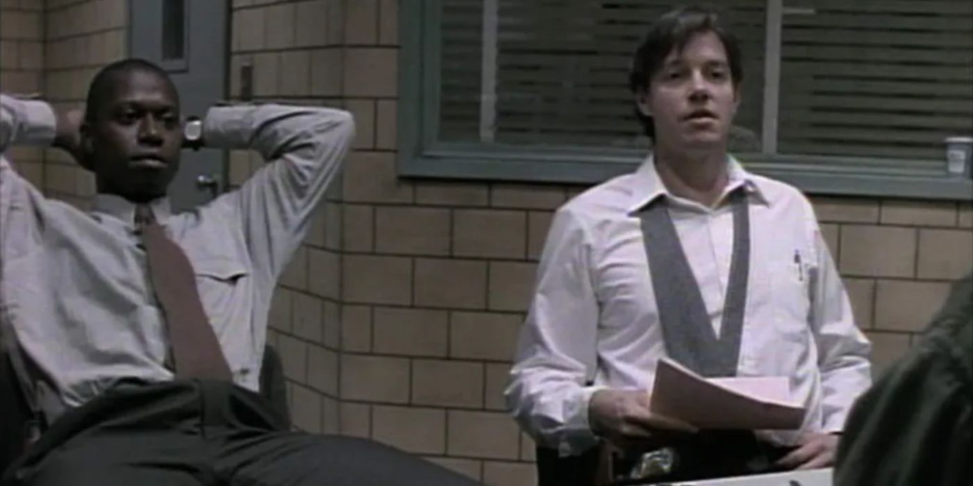 two detectives interrogate someone in a still from the show Homicide: Life on the Street