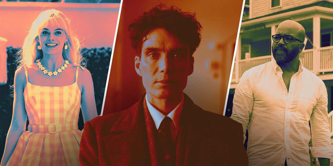 Margot Robbie as Barbie, Cillian Murphy as Oppenheimer and Jeffrey Wright as Thelonius 