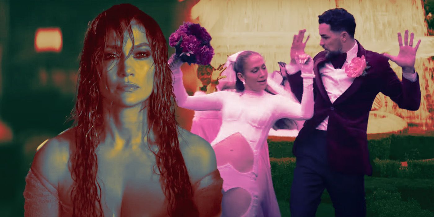 A custom image of Jennifer Lopez in This Is Me... Now with wet hair and wearing a wedding dress with a groom