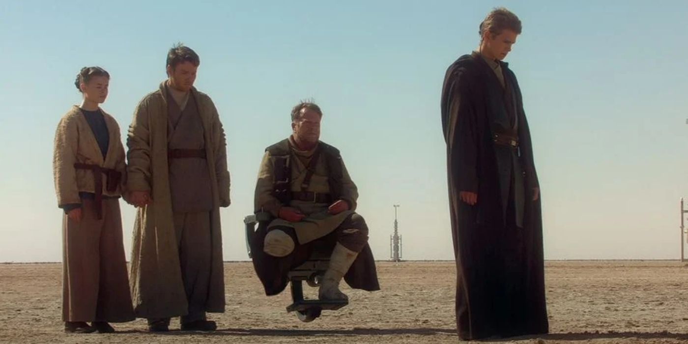 Anakin with the Lars Family after his mother's death