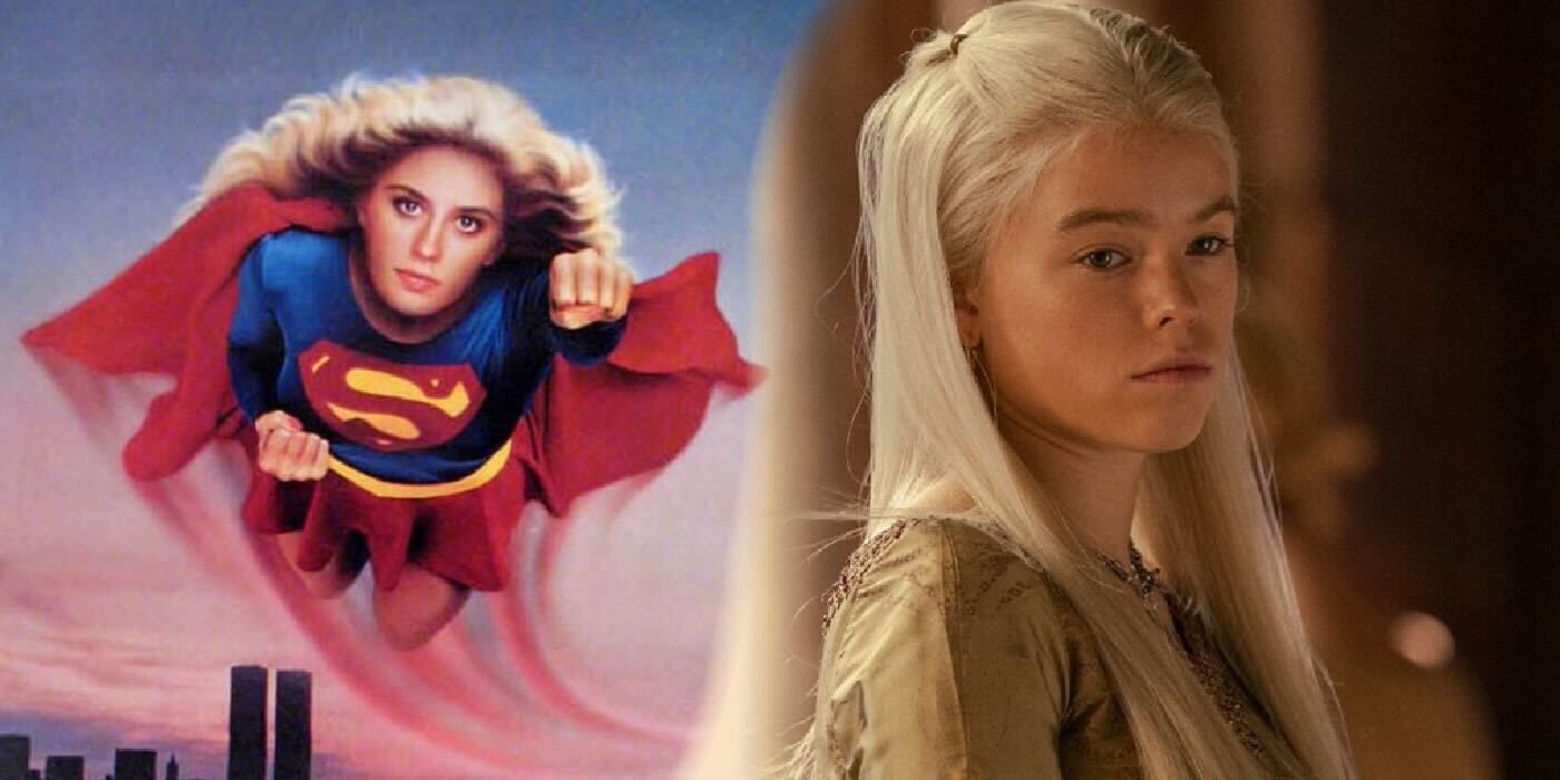 Helen Slater's Supergirl flies next to image of Milly Alcock from House of the Dragon