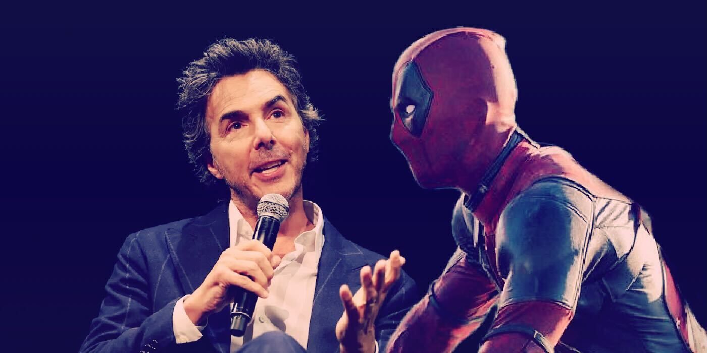 Shawn Levy talking while being stared at by a superimposed Deadpool