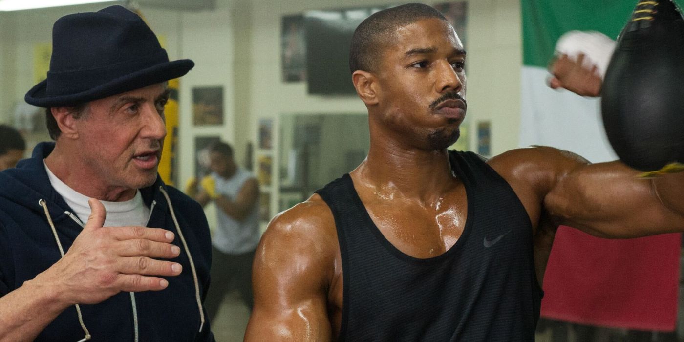 Michael B. Jordan as Adonis Creed training with Sylvester Stallone as Rocky in Creed