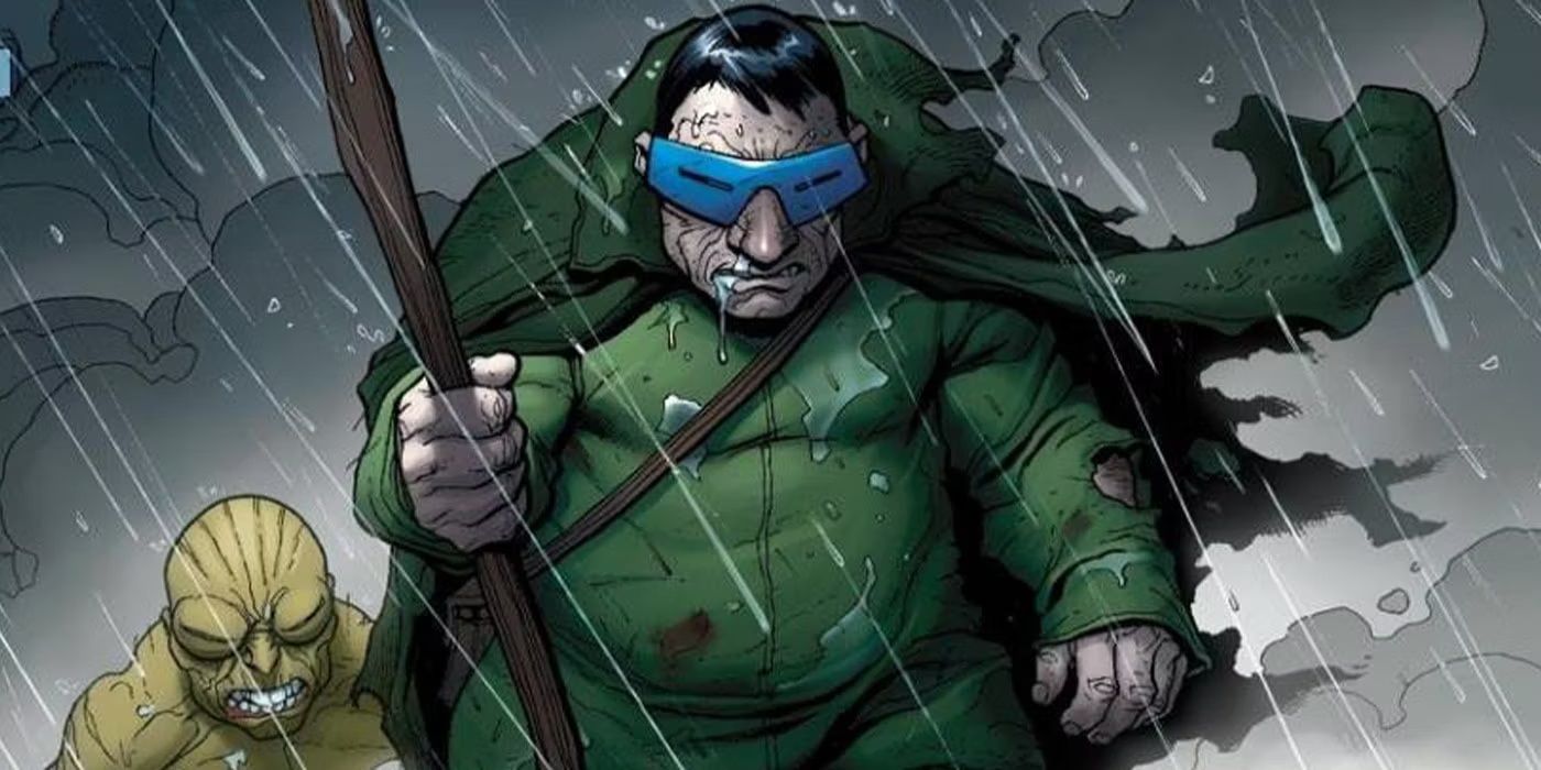 Mole Man as depicted in Marvel Comics, wearing a cape and carrying a staff