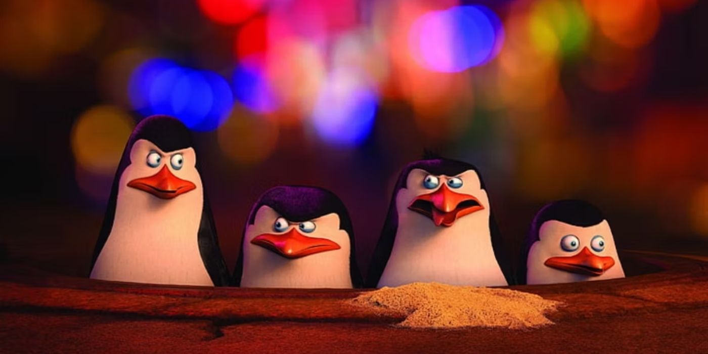 Penguins of Madagascar 2014 four penguins sit at a bar