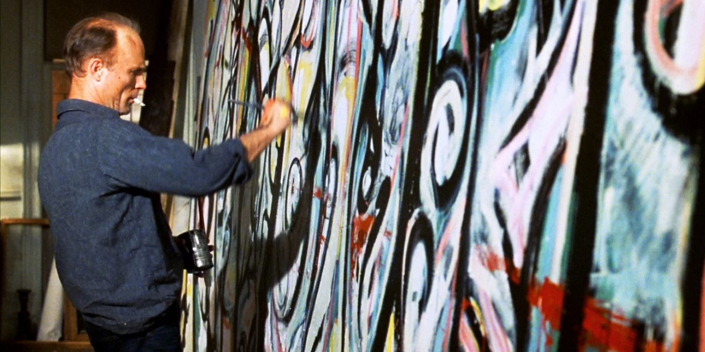 Ed Harris as Jackson Pollock working on a large abstract painting