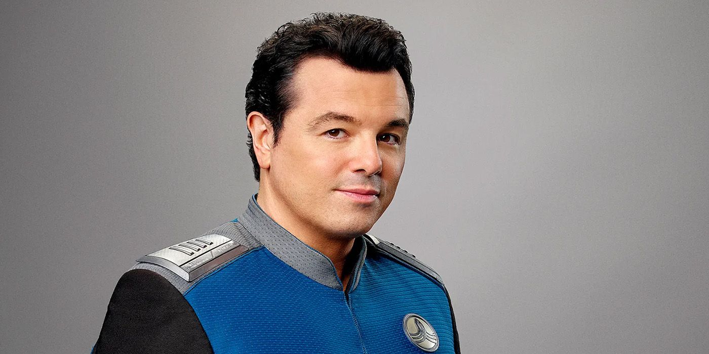 Seth Macfarlane as Ed Mercer in his blue and black uniform from The Orville