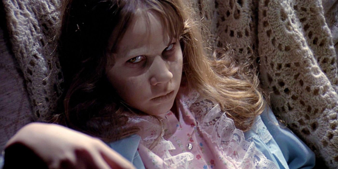 Linda Blair as Regan looking menacing in The Exorcist