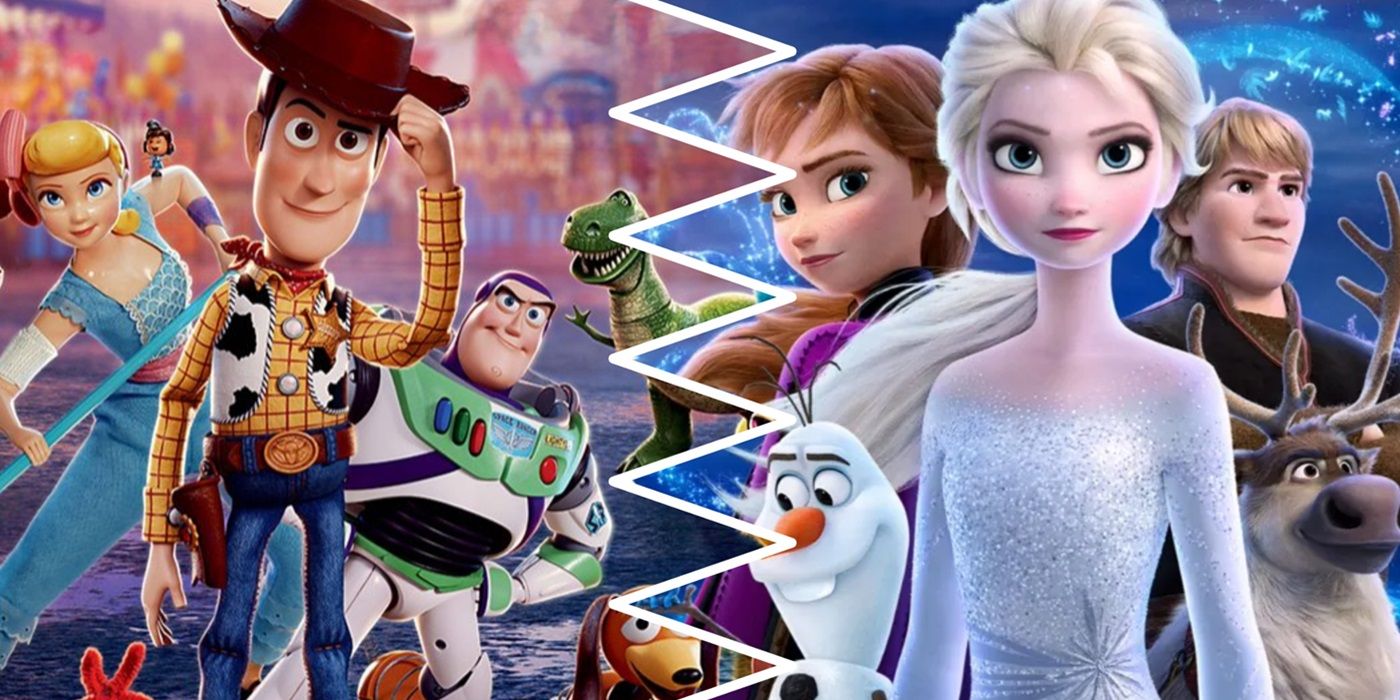 The main characters from Toy Story 4 and Frozen 2.