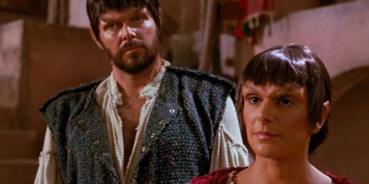 Troi and Riker in disguise in Star Trek: The Next Generation's episode Who Watches the Watchers