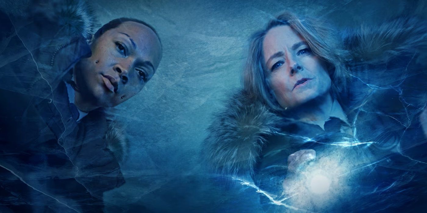 Jodie Foster & Kali Reis looking into the ice in True Detective season 4.