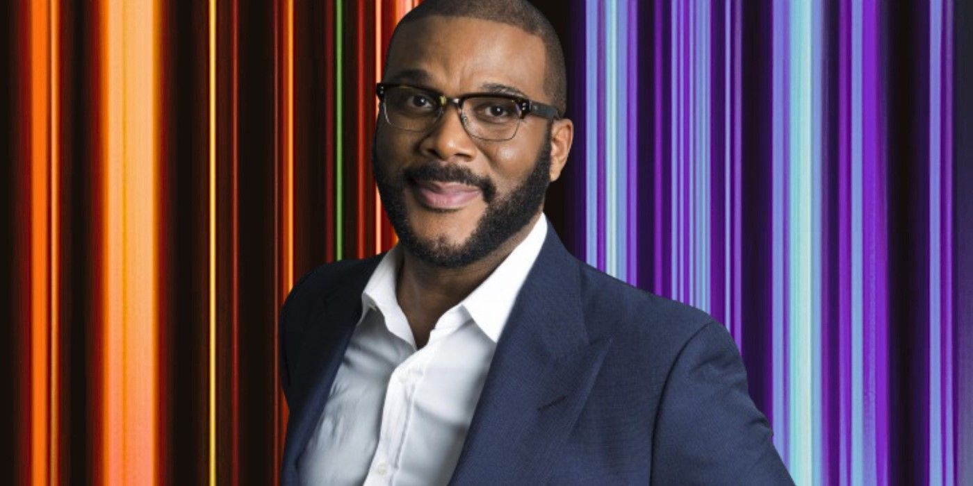 Tyler Perry in front of the Netflix logo screen