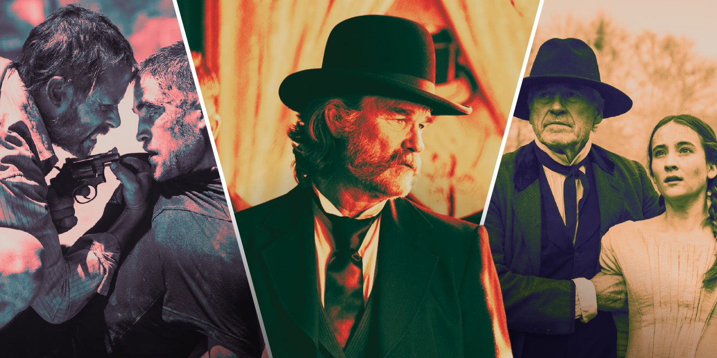 An edited image of three movies including The Rover, Bone Tomahawk, and Hostiles