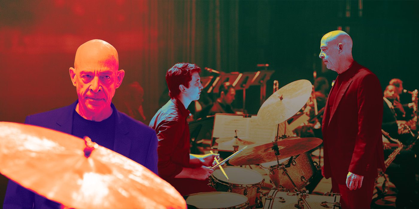 J.K. Simmons and Miles Teller playing the drums in Whiplash