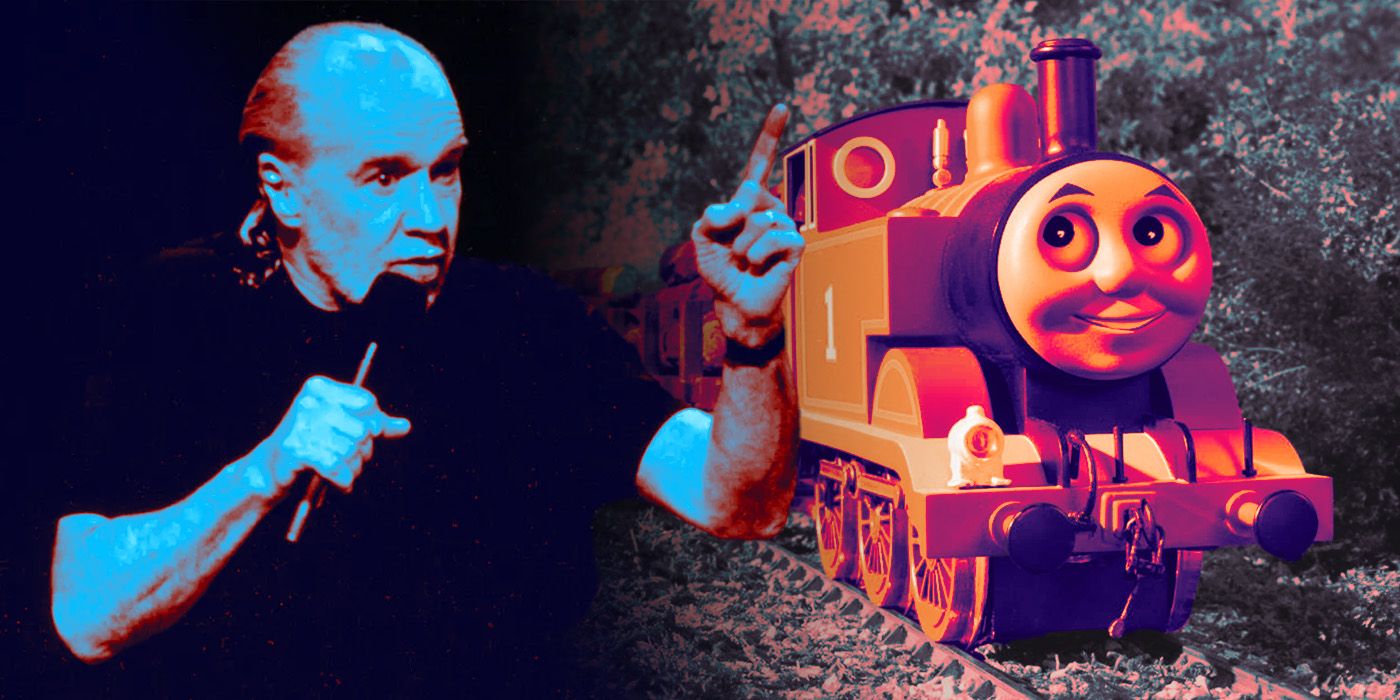 A custom image of George Carlin and Thomas the Tank Engine