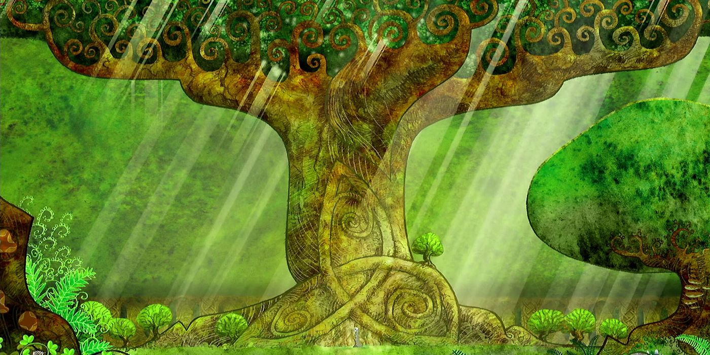 A green Irish tree in the movie The Secret of Kells