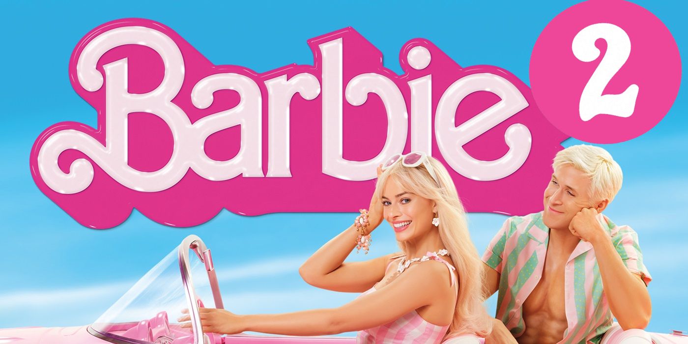 Margot Robbie and Ryan Gosling driving in Barbie.