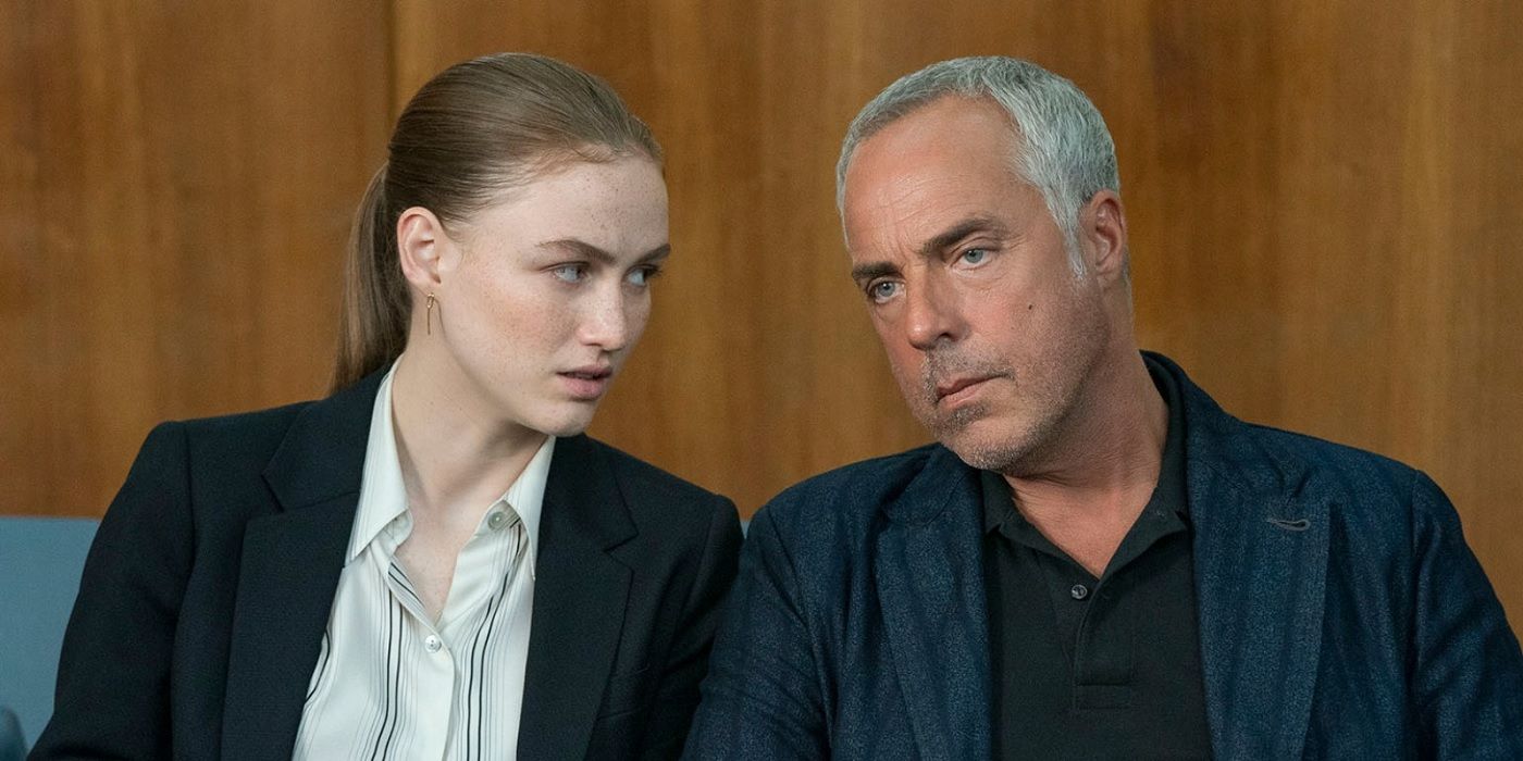 Bosch stars Titus Welliver and Madison Lintz looking at each other
