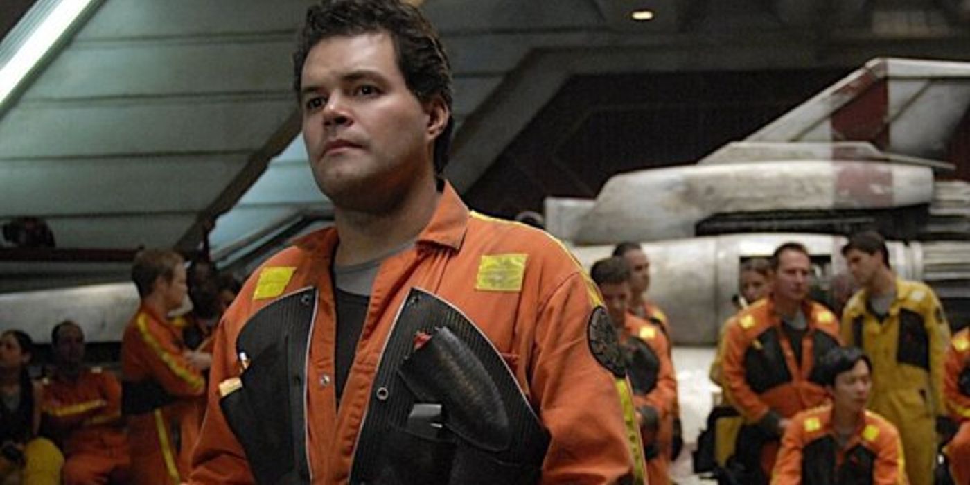 Galen wears an orange suit in Battlestar Galactica