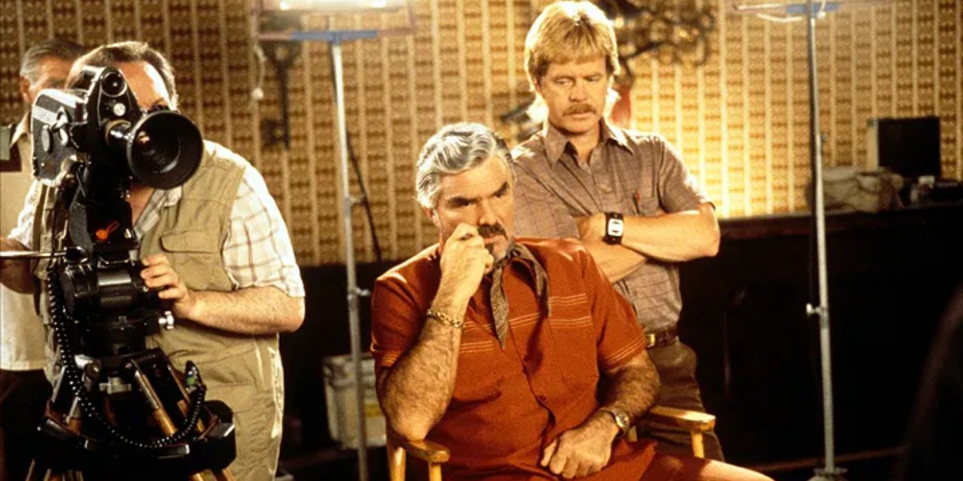 Burt Reynolds filming with William H. Macy in Boogie Nights