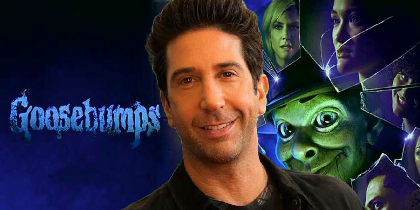 David Schwimmer with the Goosebumps poster in the background