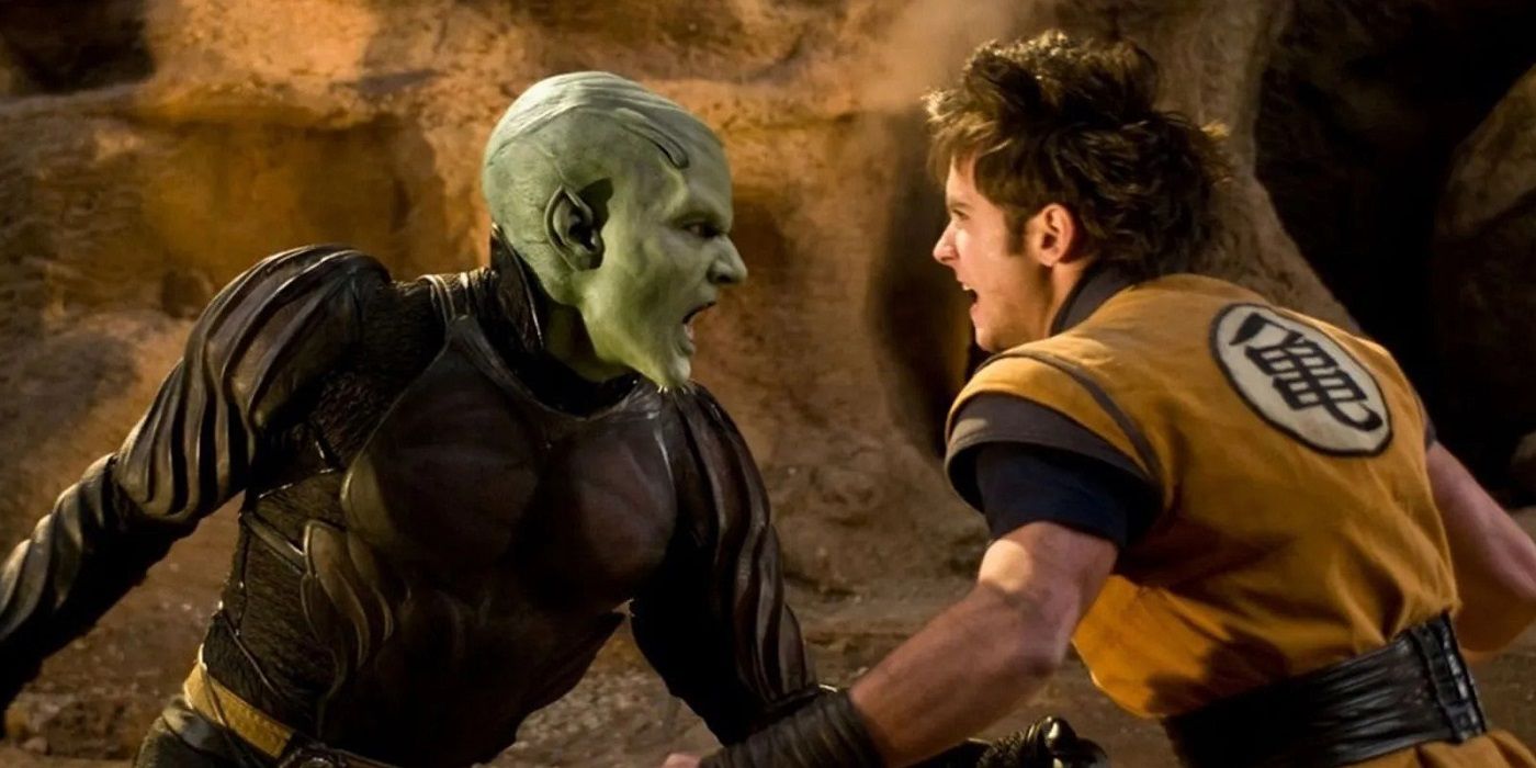 Dragonball Evolution featuring a green faced character screaming at another