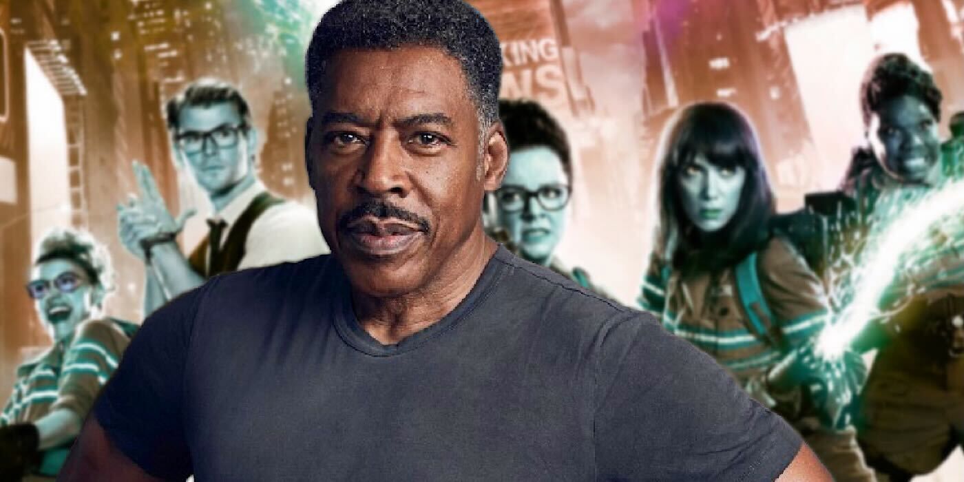 Ernie Hudson superimposed on a poster of Ghostbusters 2016