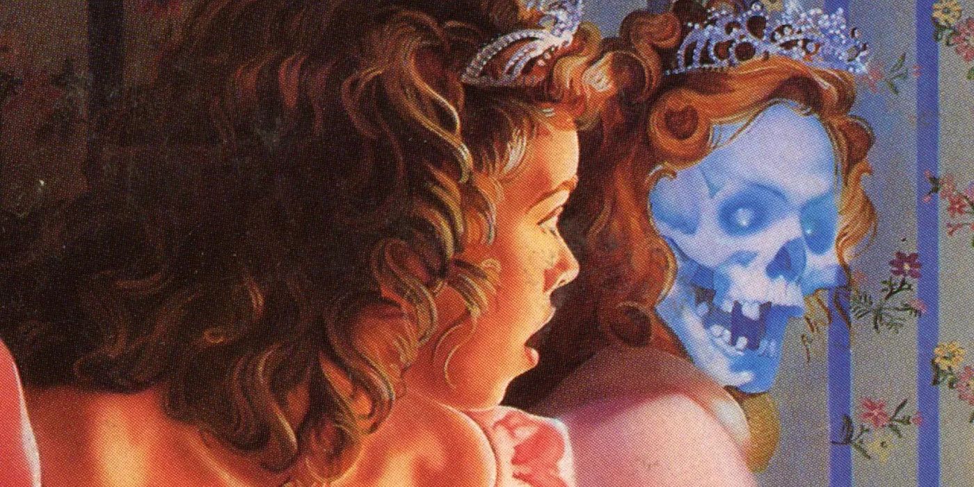 Cover of R.L. Stine's Fear Street: The Prom Queen featuring a girl looking in the mirror with her reflection showing a skull for a face.
