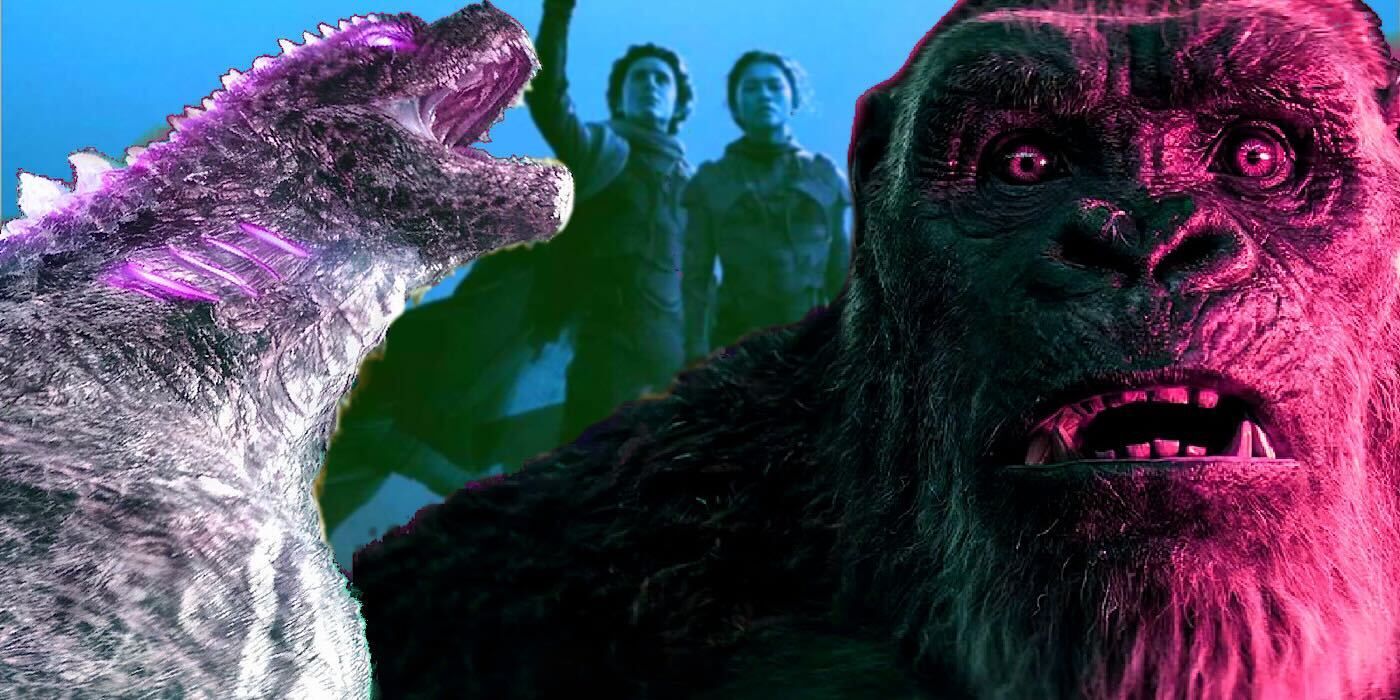 Godzilla and Kong with Dune characters in the background