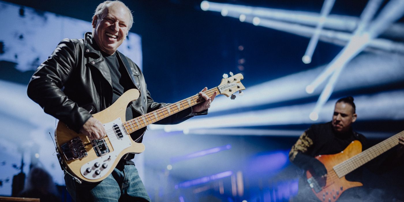 Hans ZImmer playing guitar during Live concert in 2023