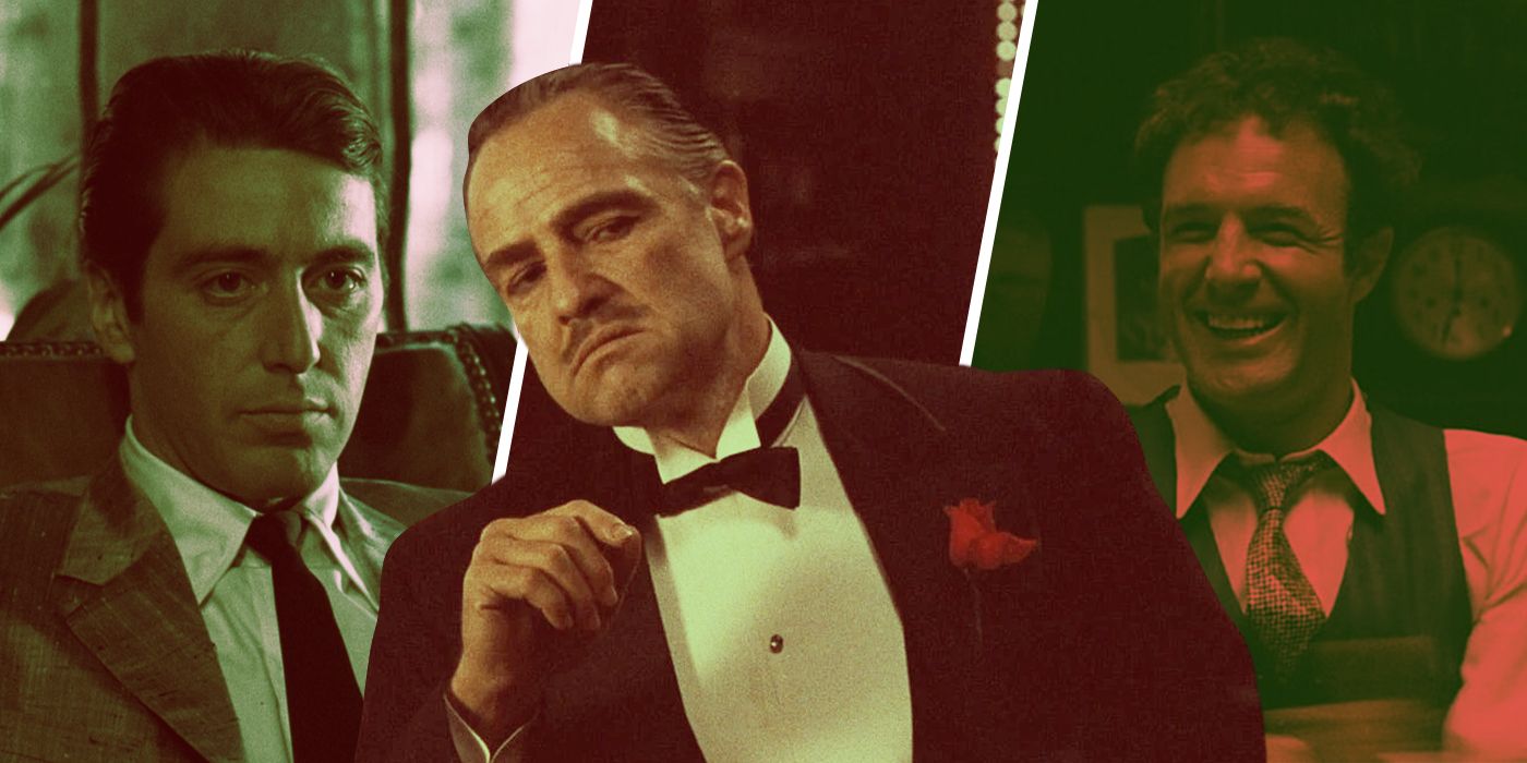 An edited image of characters from The Godfather: Al Pacino as Michael, Marlon Brando as Vito, and James Caan as Sonny