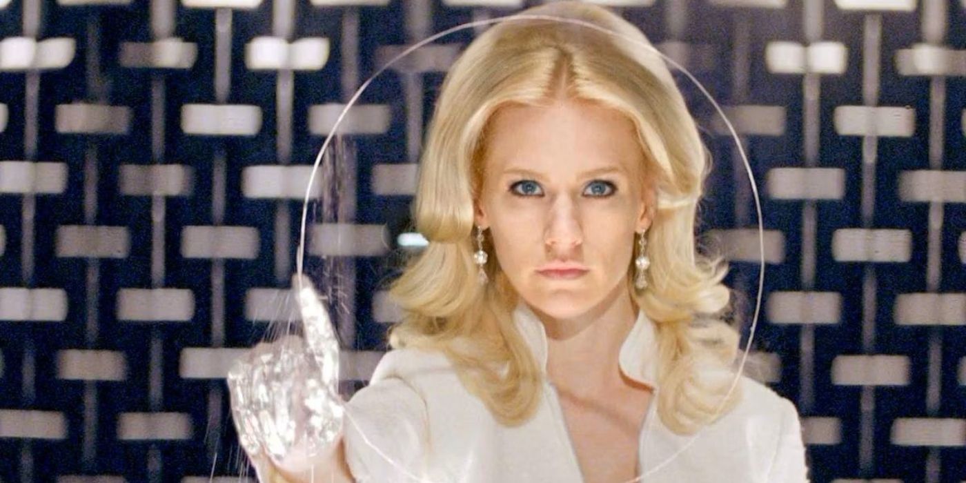 January Jones as Emma Frost cutting through glass in X-Men: First Class