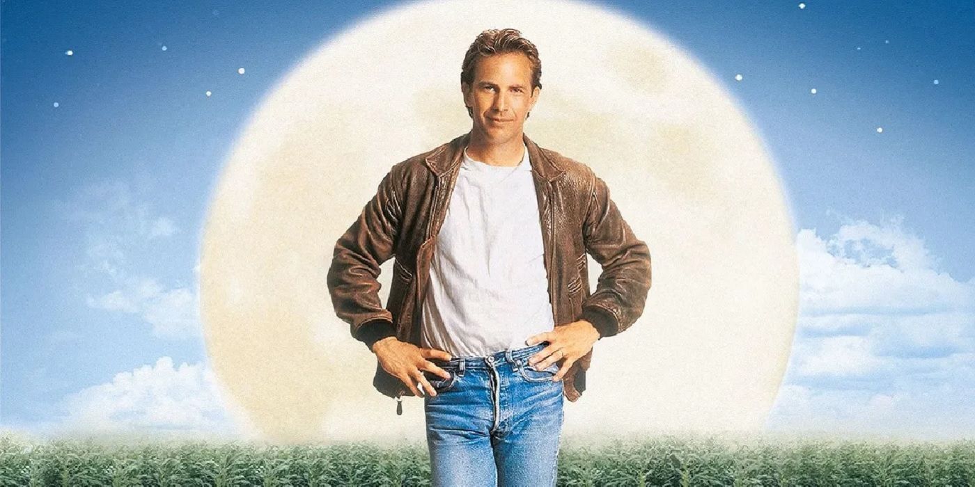 Kevin Costner on the poster for Field of Dreams with hands on hips