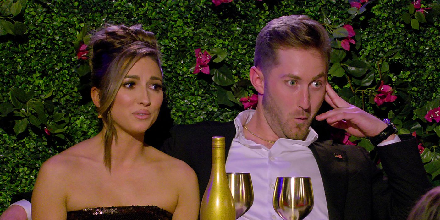 Colleen and Matt looking surprised at the Love is Blind season 6 reunion episode.
