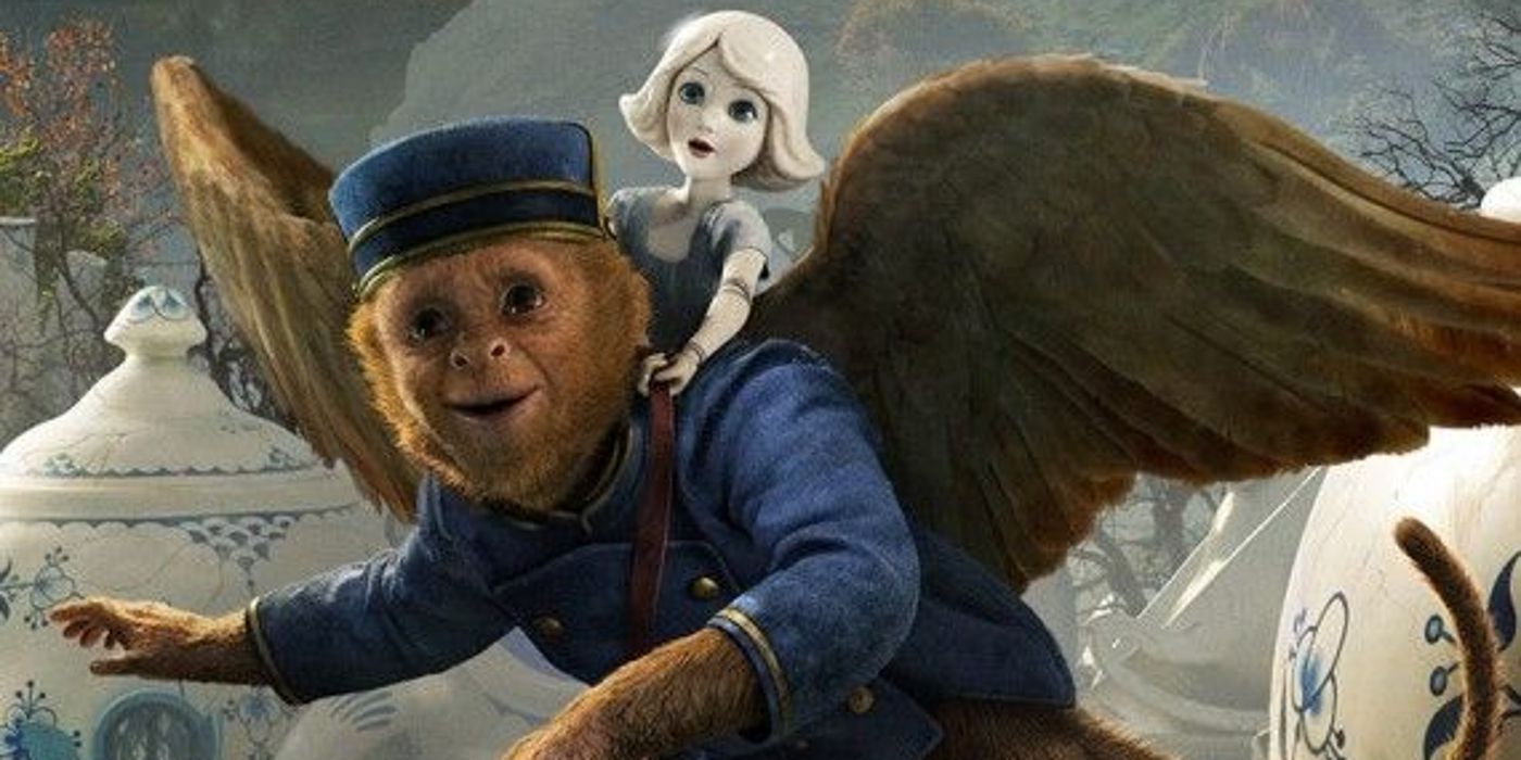 Joey King as China Doll riding atop Finley (Zach Braff) in Oz the Great and Powerful