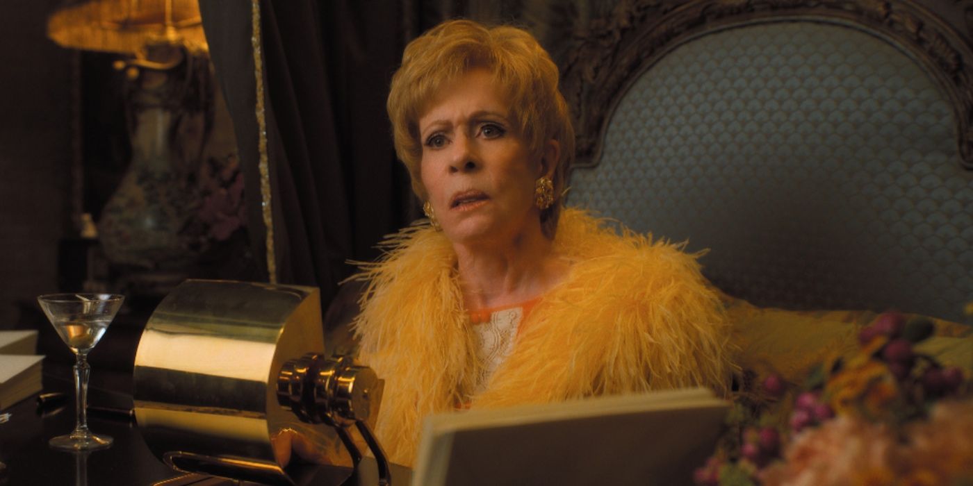 Carol Burnett in yellow fur in the Apple TV show Palm Royale